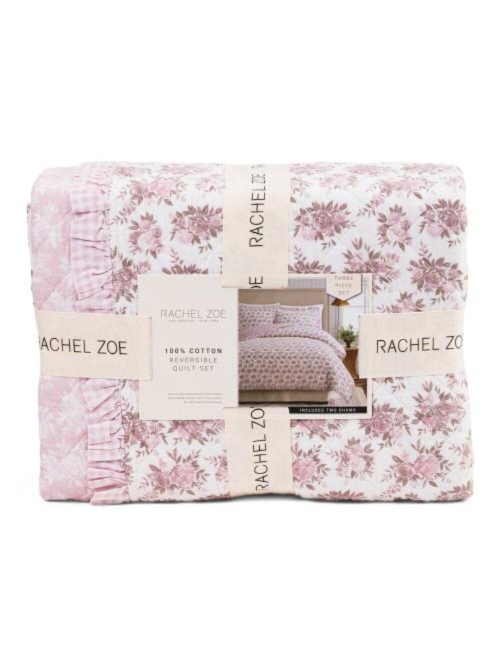 RACHEL ZOE Reversible Floral Quilt Set With Ruffles